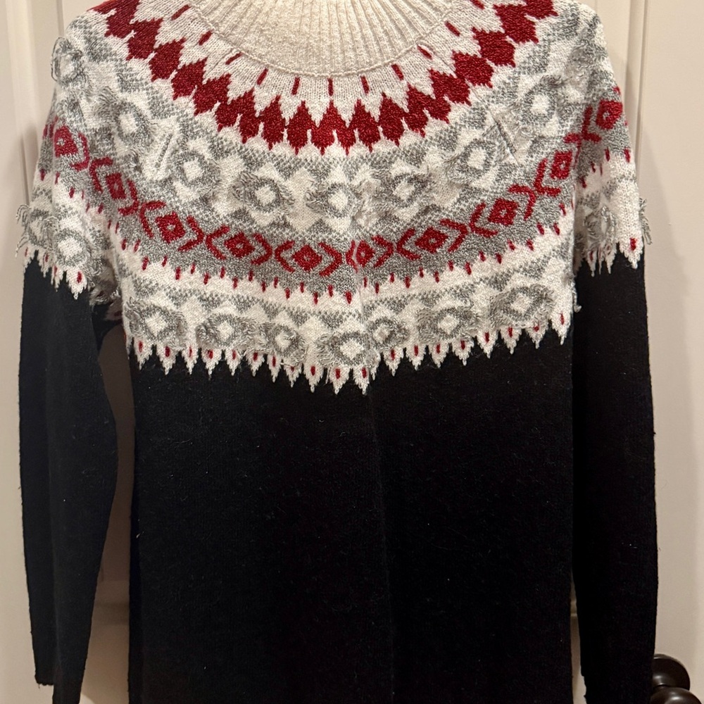Women's Black and Red Fair Isle Patterned Sweater J. Jill